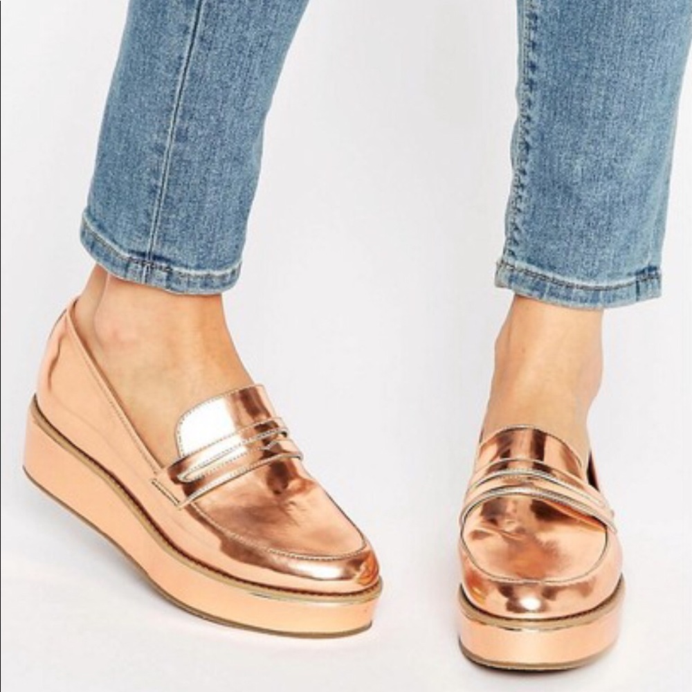 ASOS Rose Gold More Time Flatform Loafers